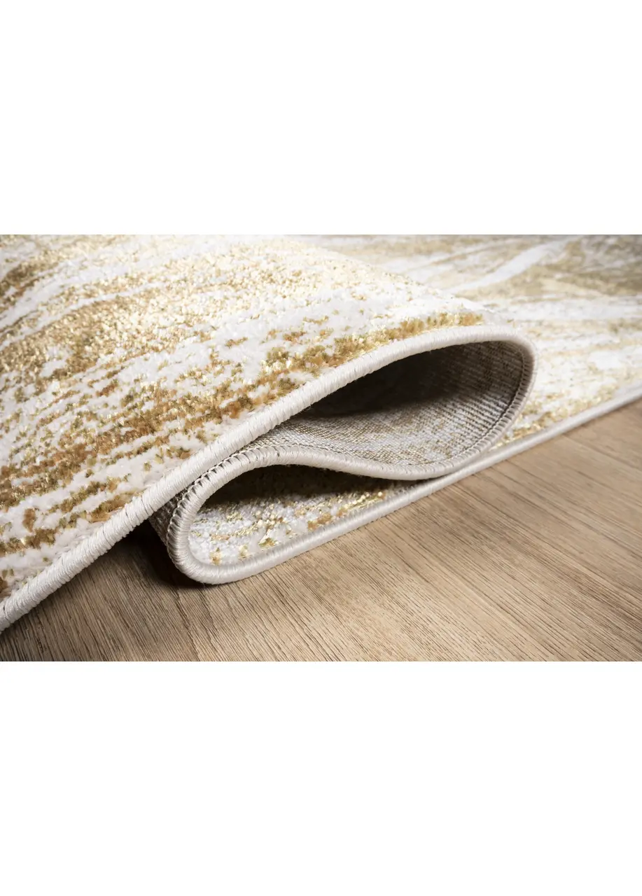 Tapete Moderno Beige con Plumas Verticales en Dorado