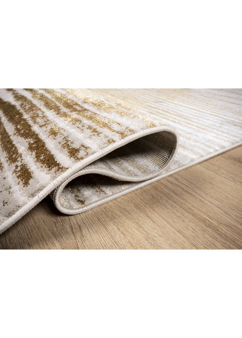 Tapete Moderno Beige con Rayas Finas y Rombo en Dorado