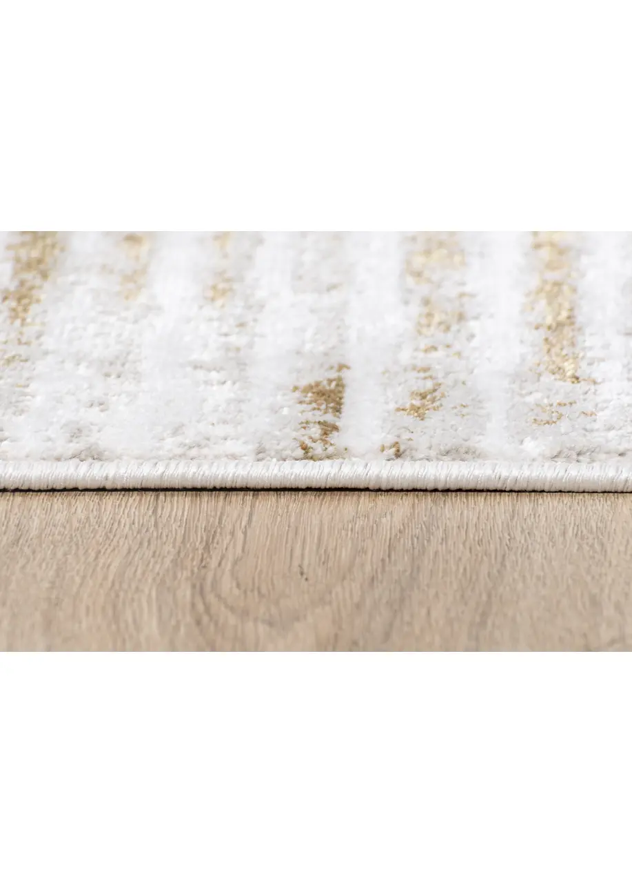 Tapete Moderno Beige con Rayas Finas y Rombo en Dorado