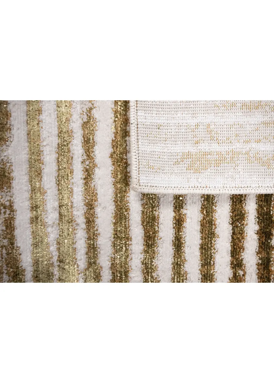 Tapete Moderno Beige con Rayas Finas y Rombo en Dorado