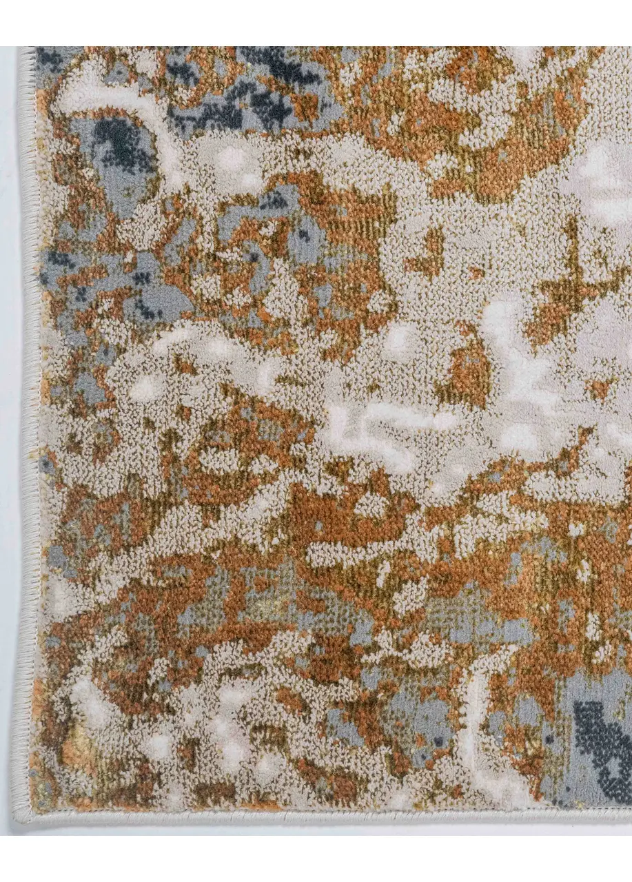 Tapete Abstracto Beige con Manchas en Cobre y Gris Azulado