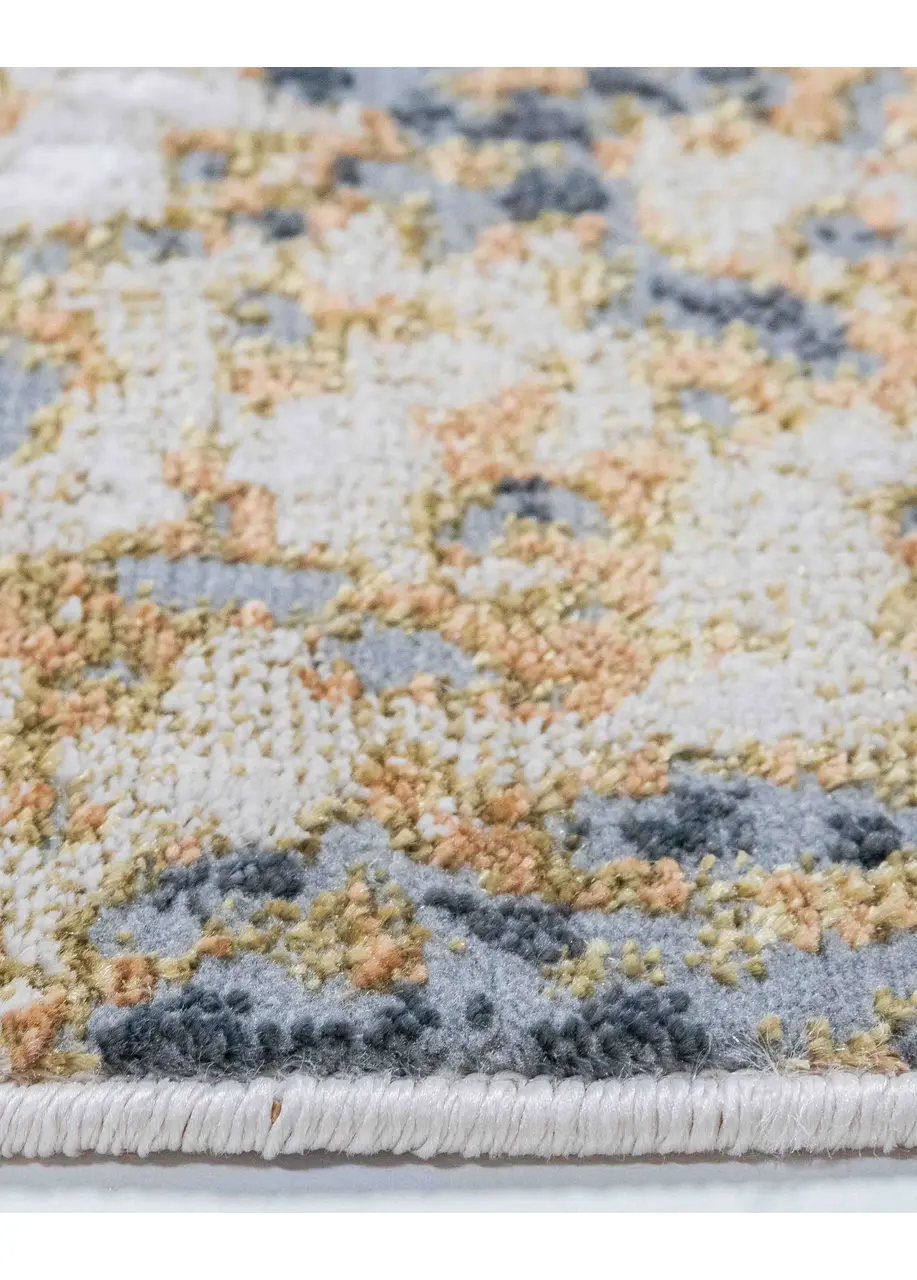 Tapete Abstracto Beige con Manchas en Cobre y Gris Azulado