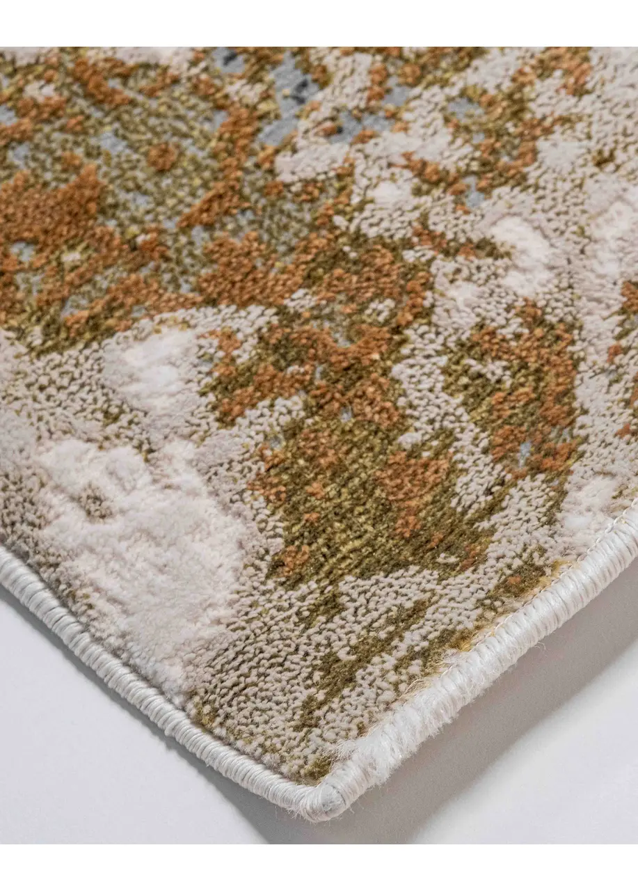 Tapete Abstracto Beige con Manchas en Cobre y Gris Azulado