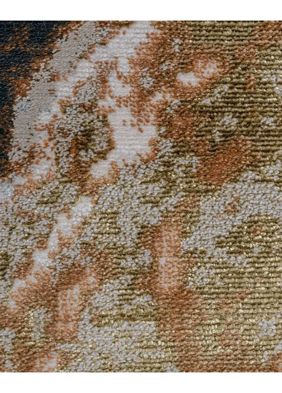 Tapete Abstracto Beige con Marmoleado en Cobre y Negro