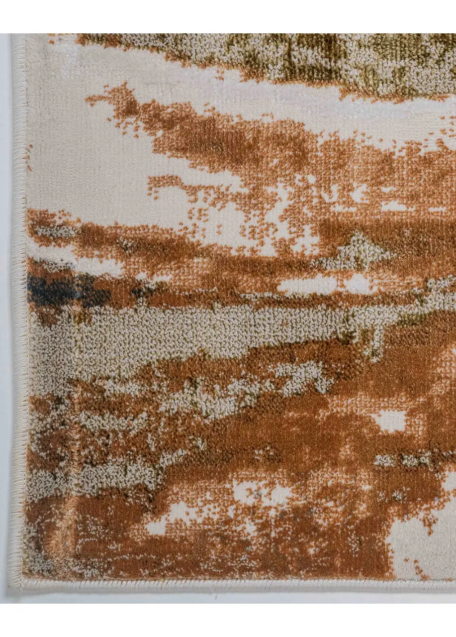 Tapete Abstracto Beige con Marmoleado en Cobre y Negro