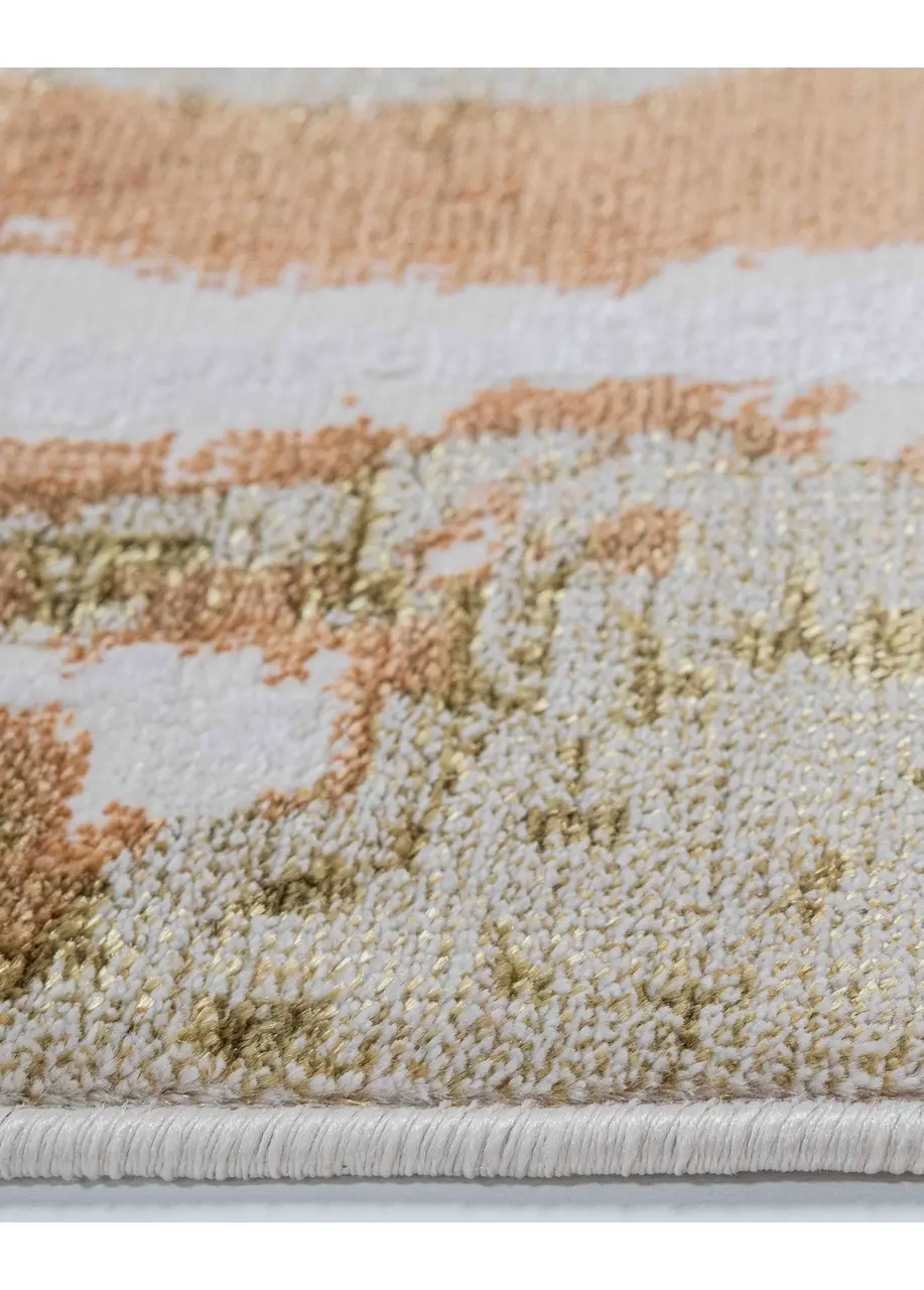 Tapete Abstracto Beige con Marmoleado en Cobre y Negro