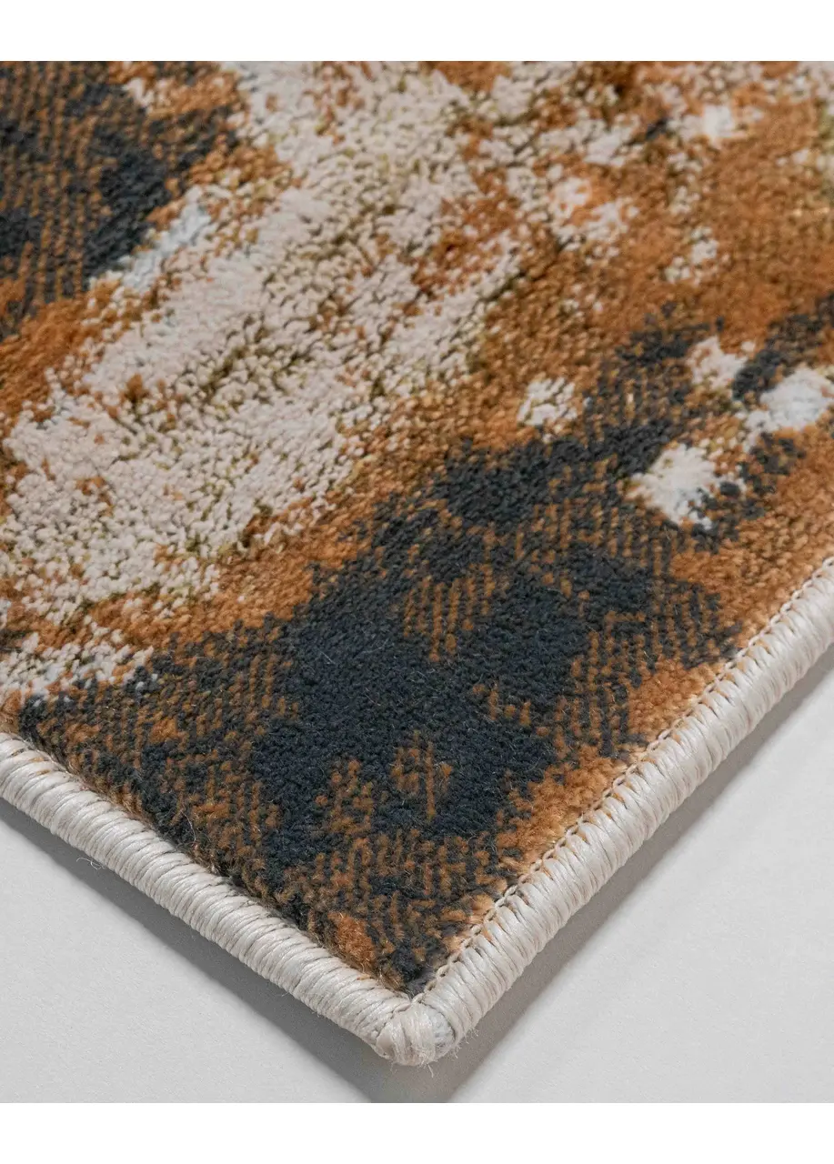 Tapete Abstracto Beige con Marmoleado en Cobre y Negro