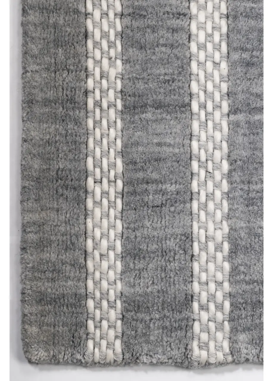 Tapete Texturizado Gris con Rayas Trenzadas en Marfil