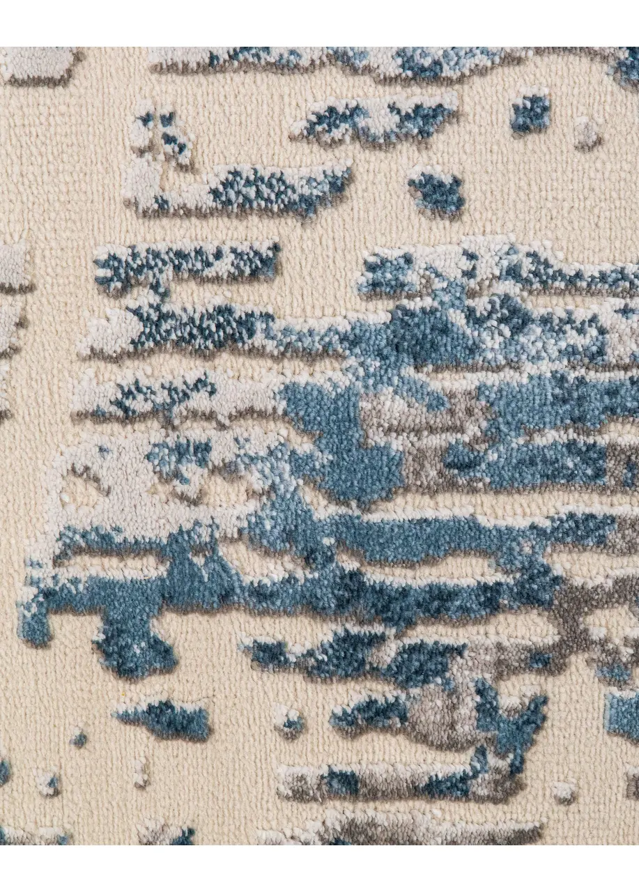 Tapete Abstracto Crema con Rayado Desgastado en Azul y Gris