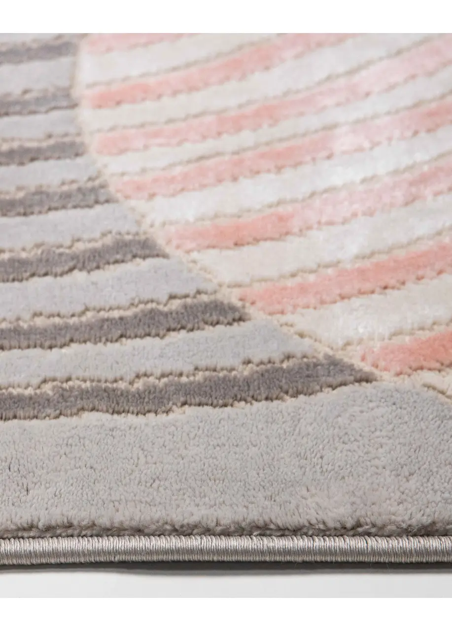 Tapete Moderno Gris con Arcos de Líneas y Bloques en Coral