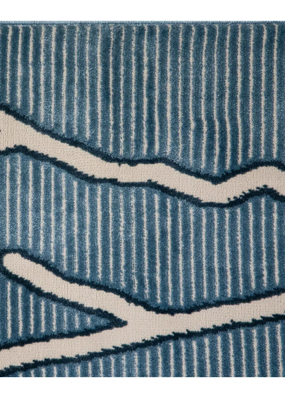 Tapete Moderno Azul con Trazos Bereber en Crema