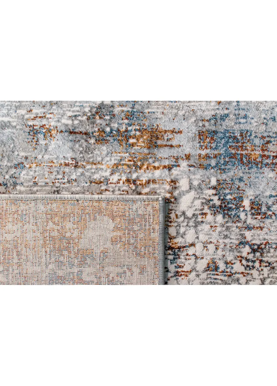 Tapete Abstracto Marfil con Barrido Horizontal en Cobre y Azul