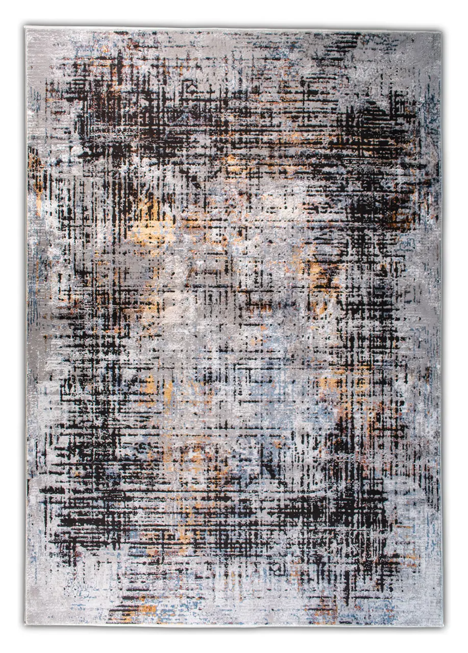Tapete Moderno Gris con Trazos Negros y Toques Ocre