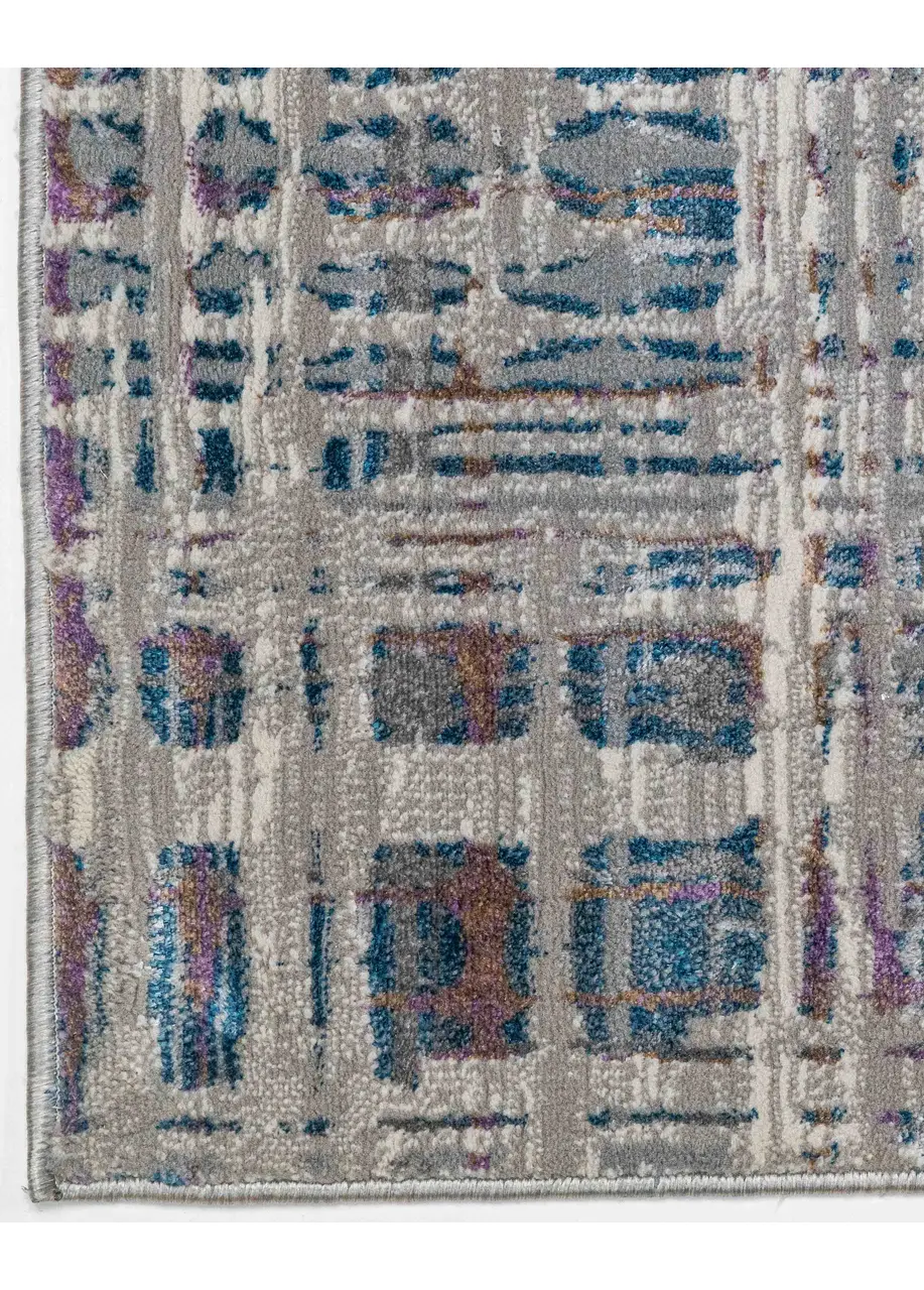 Tapete Moderno Gris con Retícula en Azul y Morado