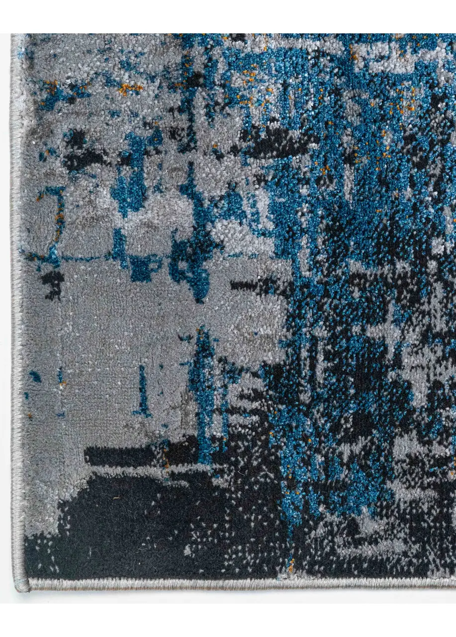 Tapete Abstracto Gris con Pinceladas en Negro y Azul
