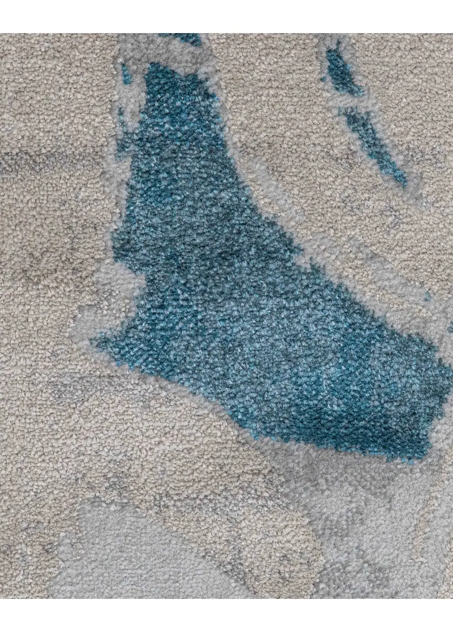 Tapete Abstracto Gris con Marco de Trazos en Azul Petróleo