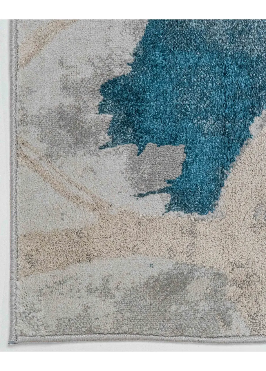 Tapete Abstracto Gris con Marco de Trazos en Azul Petróleo