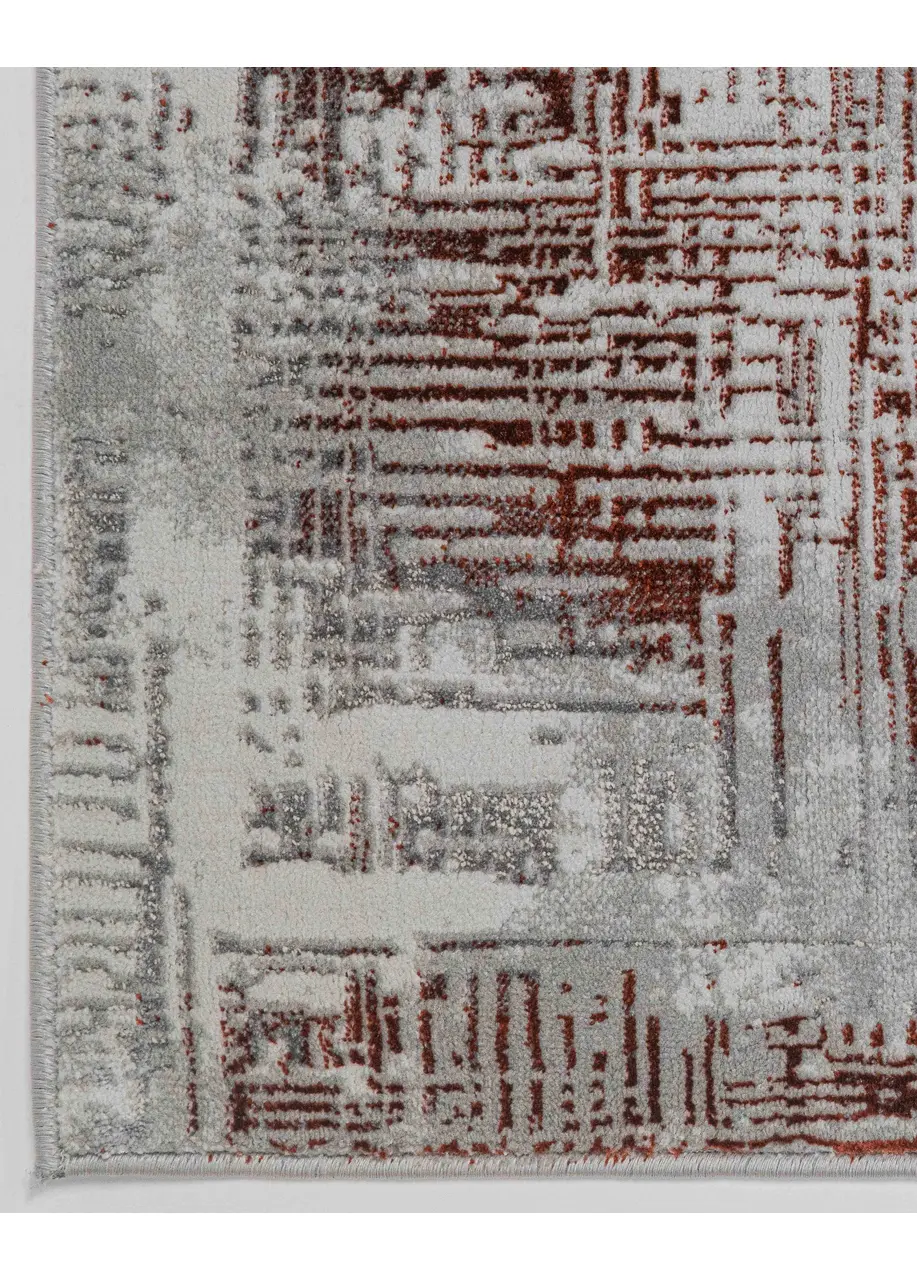 Tapete Abstracto Gris Claro con Trama Enmarcada en Terracota