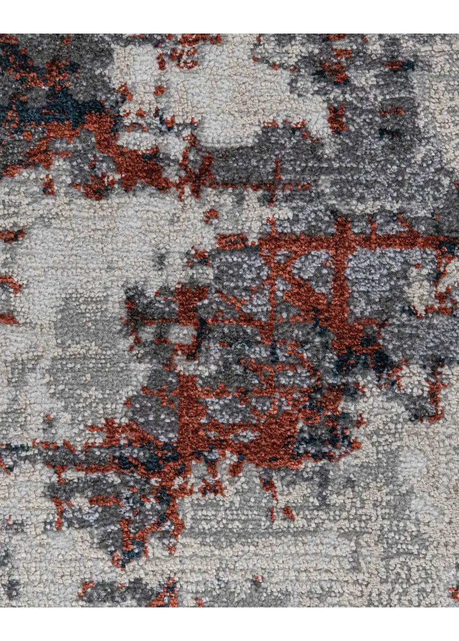 Tapete Abstracto Gris con Manchas Moteadas y Vetas Terracota