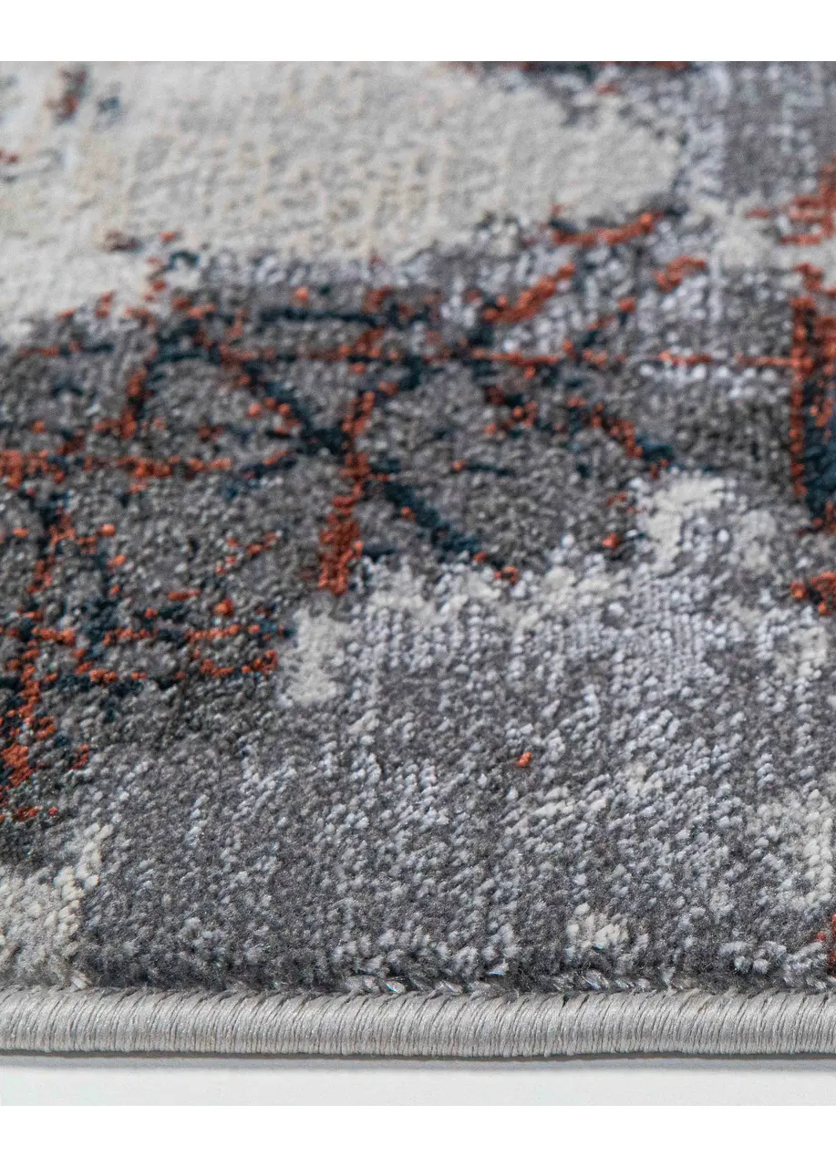 Tapete Abstracto Gris con Manchas Moteadas y Vetas Terracota