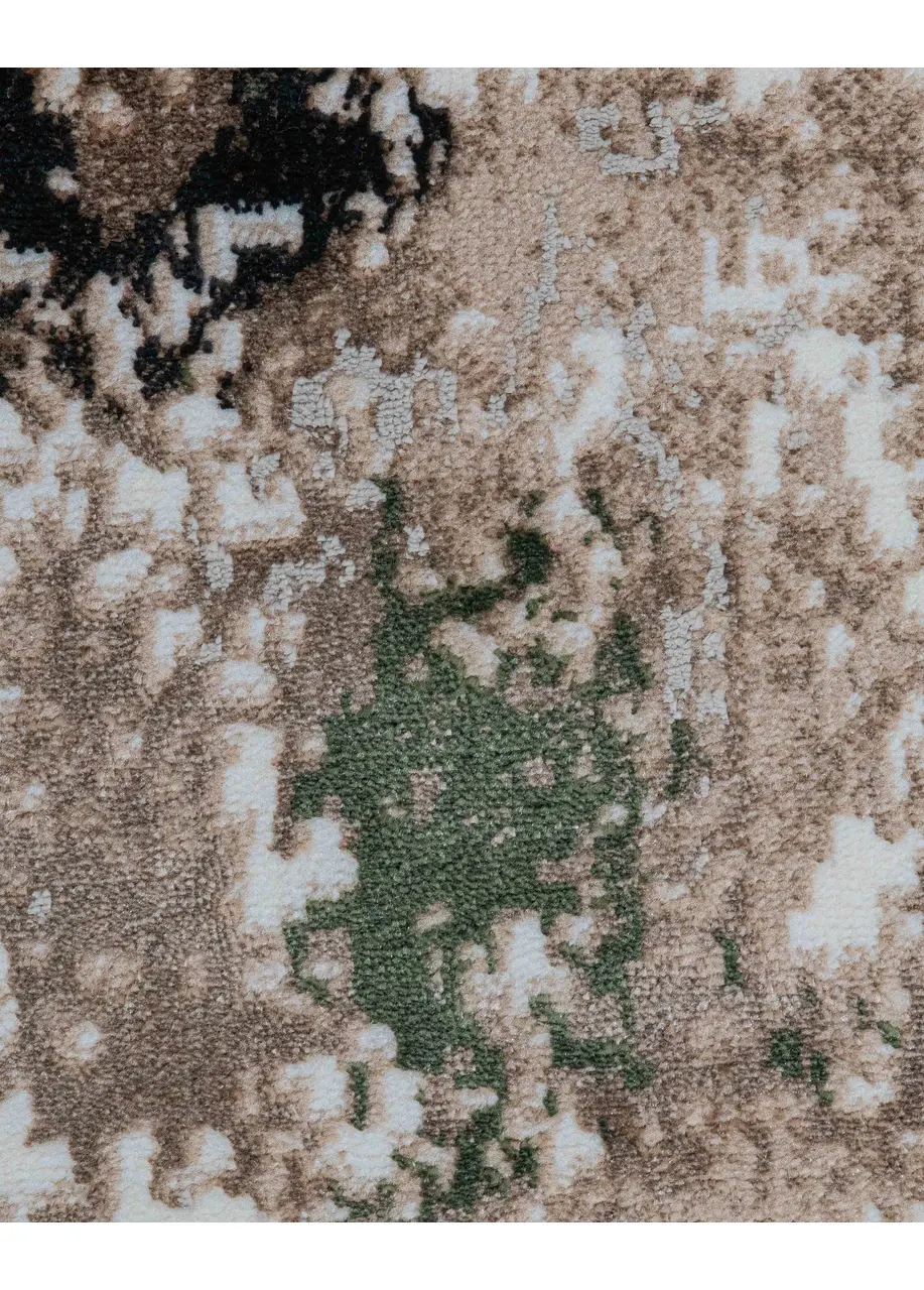 Tapete Abstracto Beige con Manchas en Café y Verde Bosque