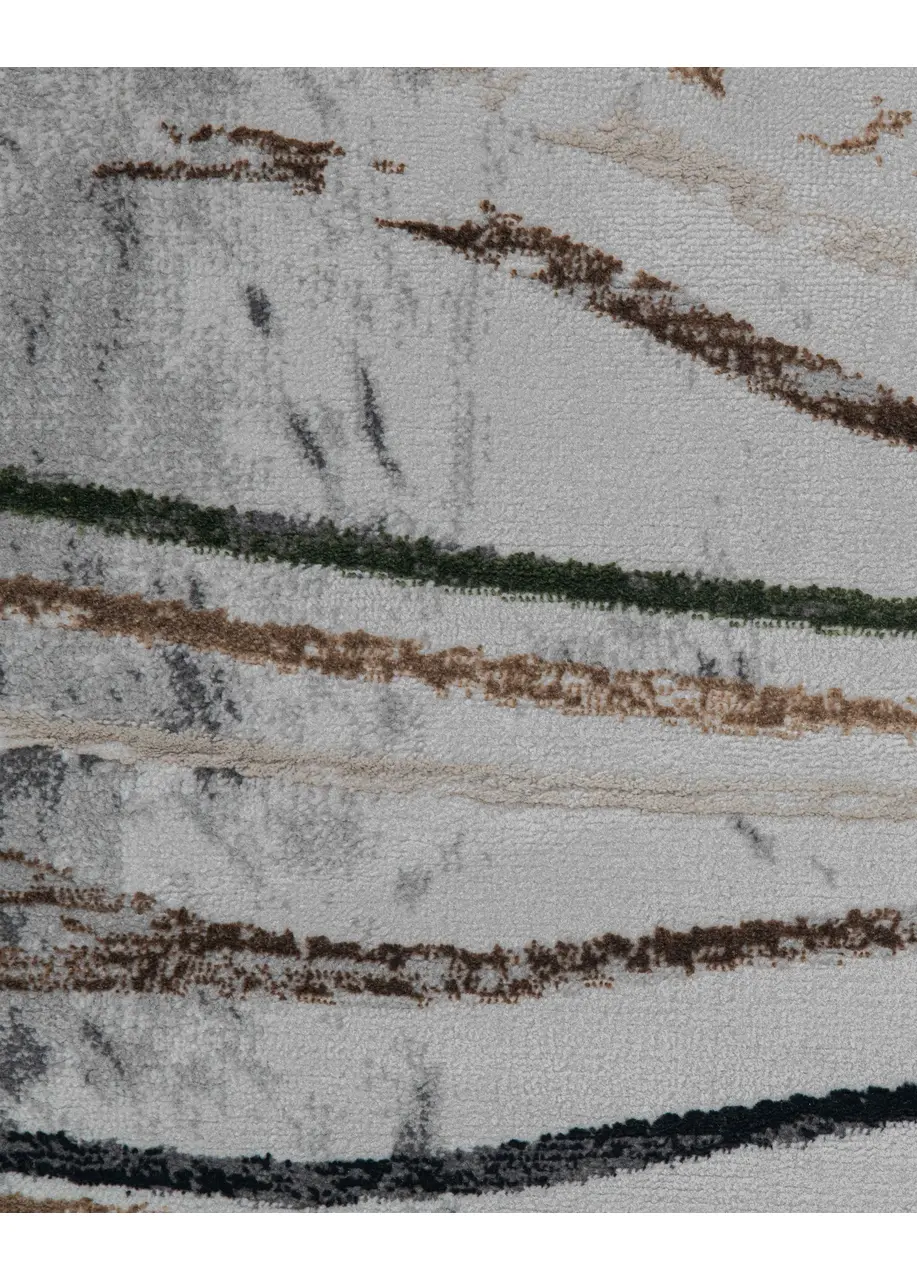 Tapete Abstracto Marfil con Líneas Onduladas en Café y Verde