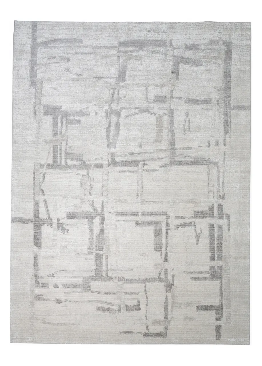 Tapete Moderno Marfil con Bloques Trazados en Gris