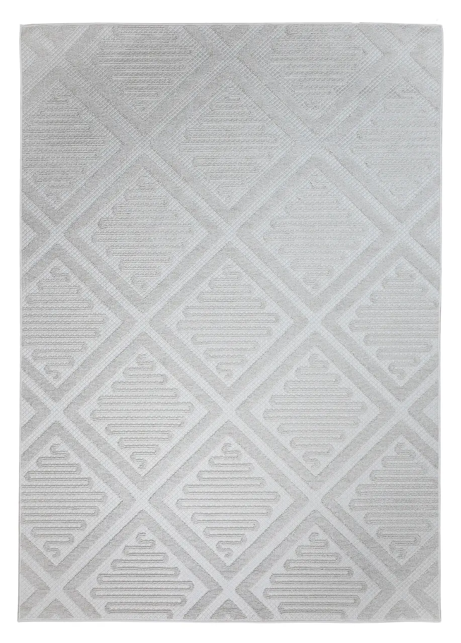 Tapete Geométrico Beige con Rombos Concéntricos en Relieve