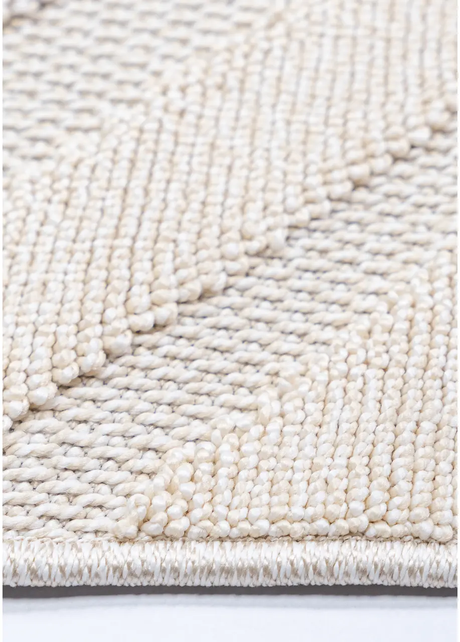 Tapete Geométrico Crema con Medallones de Rombo en Gris