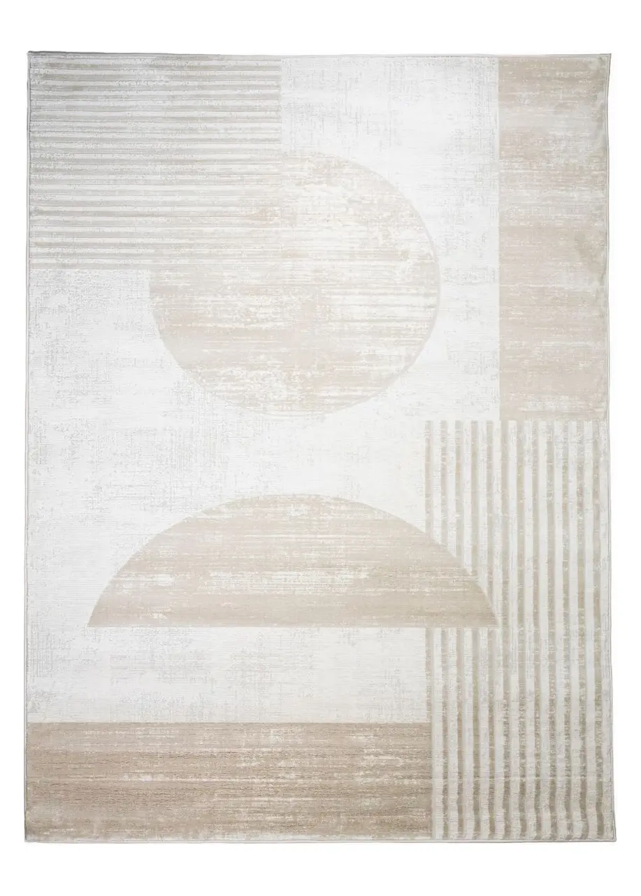 Tapete Geométrico Beige con Semicírculos y Rayas