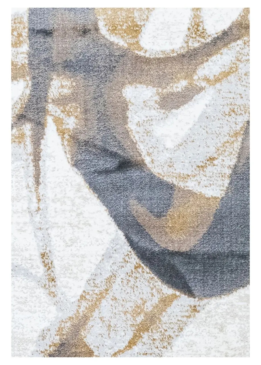 Tapete Abstracto Marfil con Veta Retorcida en Oro y Azul - Vista alternativa