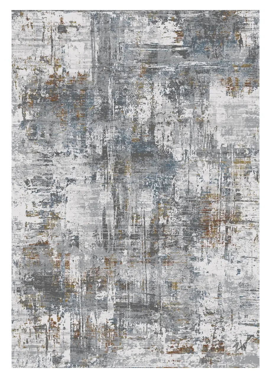 Tapete Abstracto Gris Claro con Manchas en Azul y Cobre