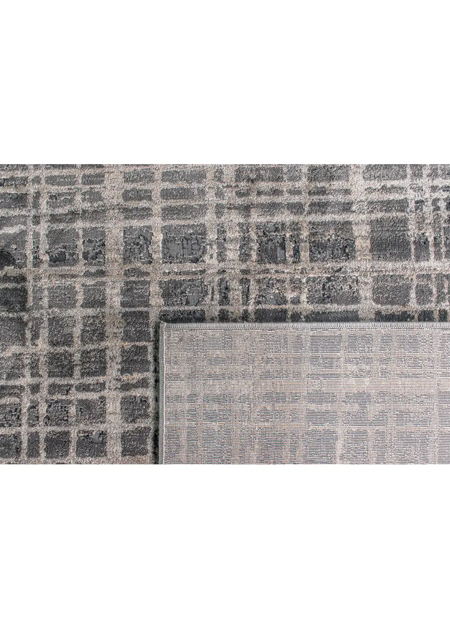 Tapete Moderno Gris Carbón con Cuadrícula en Beige