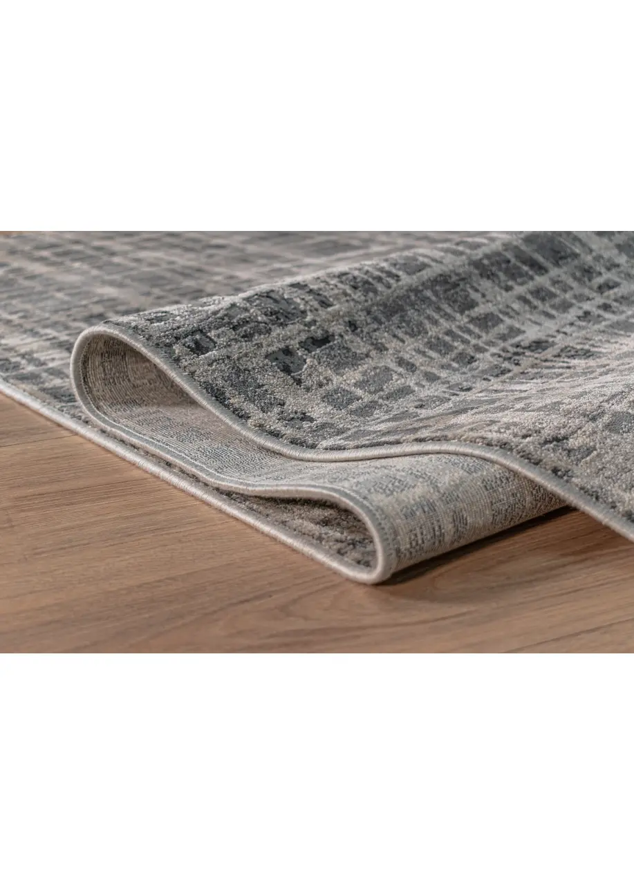 Tapete Moderno Gris Carbón con Cuadrícula en Beige