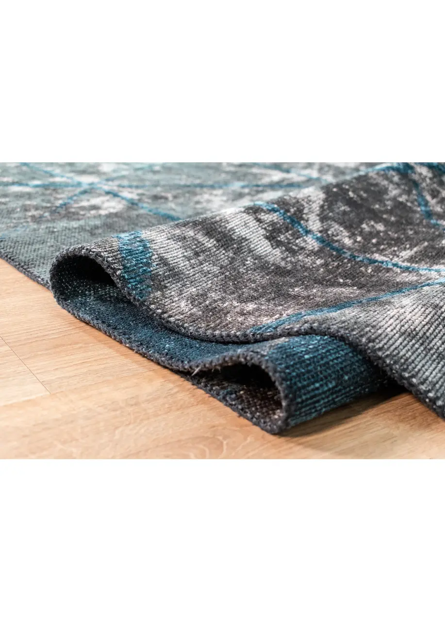 Tapete Moderno Gris Oscuro con Líneas Cruzadas en Azul