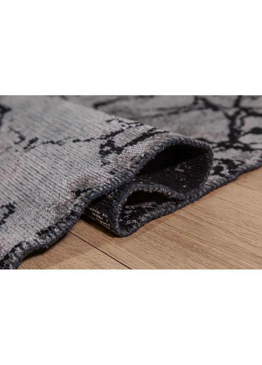 Tapete Moderno Gris con Vetas de Mármol en Negro
