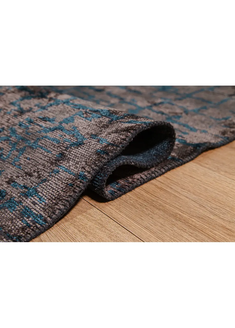 Tapete Moderno Gris con Cuadrícula en Turquesa