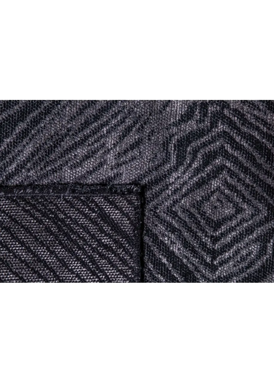 Tapete Moderno Negro con Rombos Concéntricos en Gris Claro