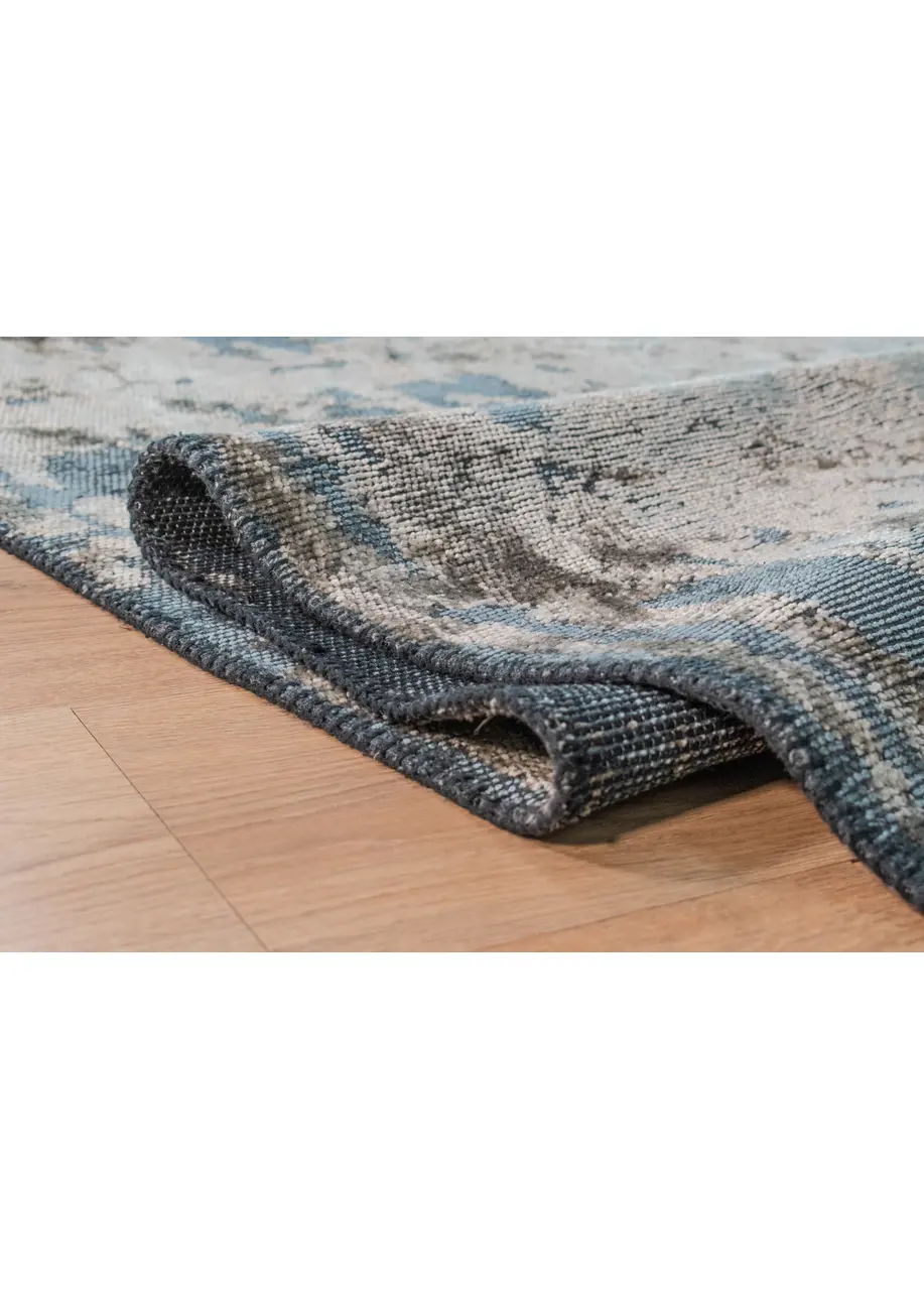 Tapete Vintage Gris con Manchas Desgastadas en Azul