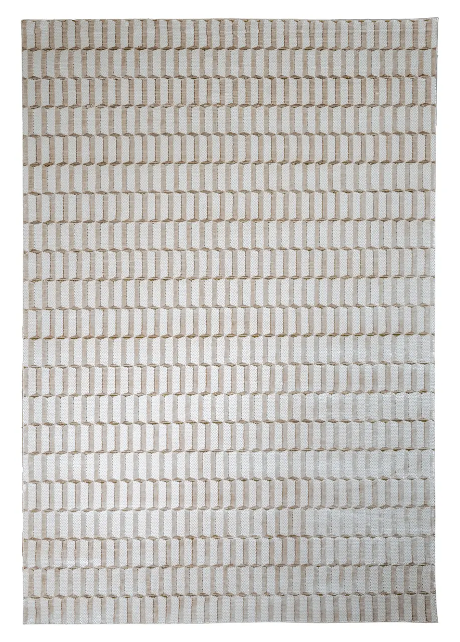 Tapete Geométrico Marfil con Franjas Escalonadas en Beige