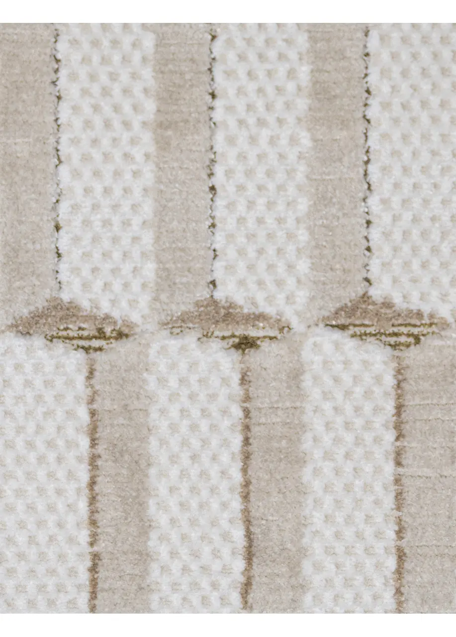Tapete Geométrico Marfil con Franjas Escalonadas en Beige - Vista alternativa