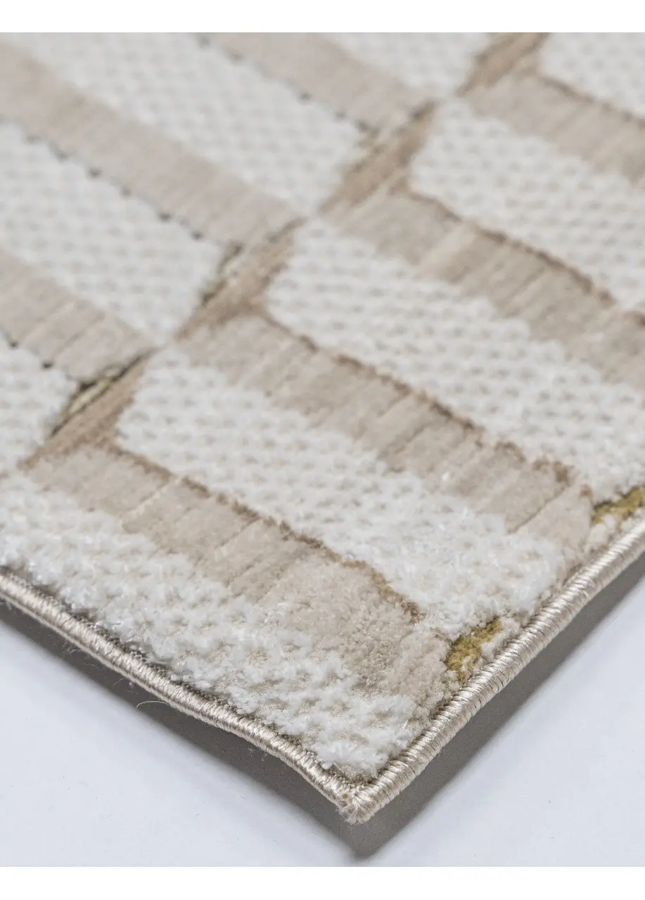 Tapete Geométrico Marfil con Franjas Escalonadas en Beige