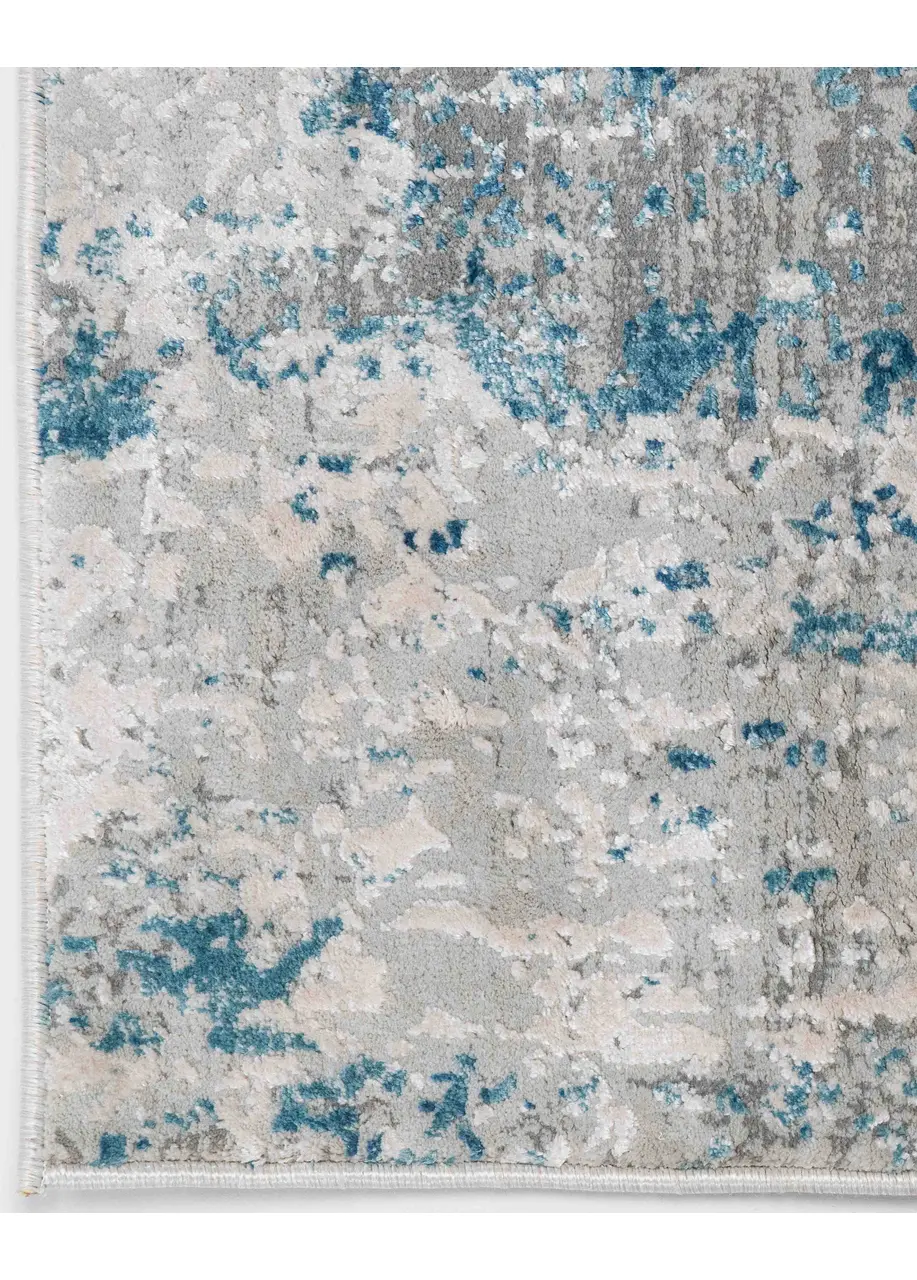 Tapete Abstracto Gris con Manchas en Azul Turquesa
