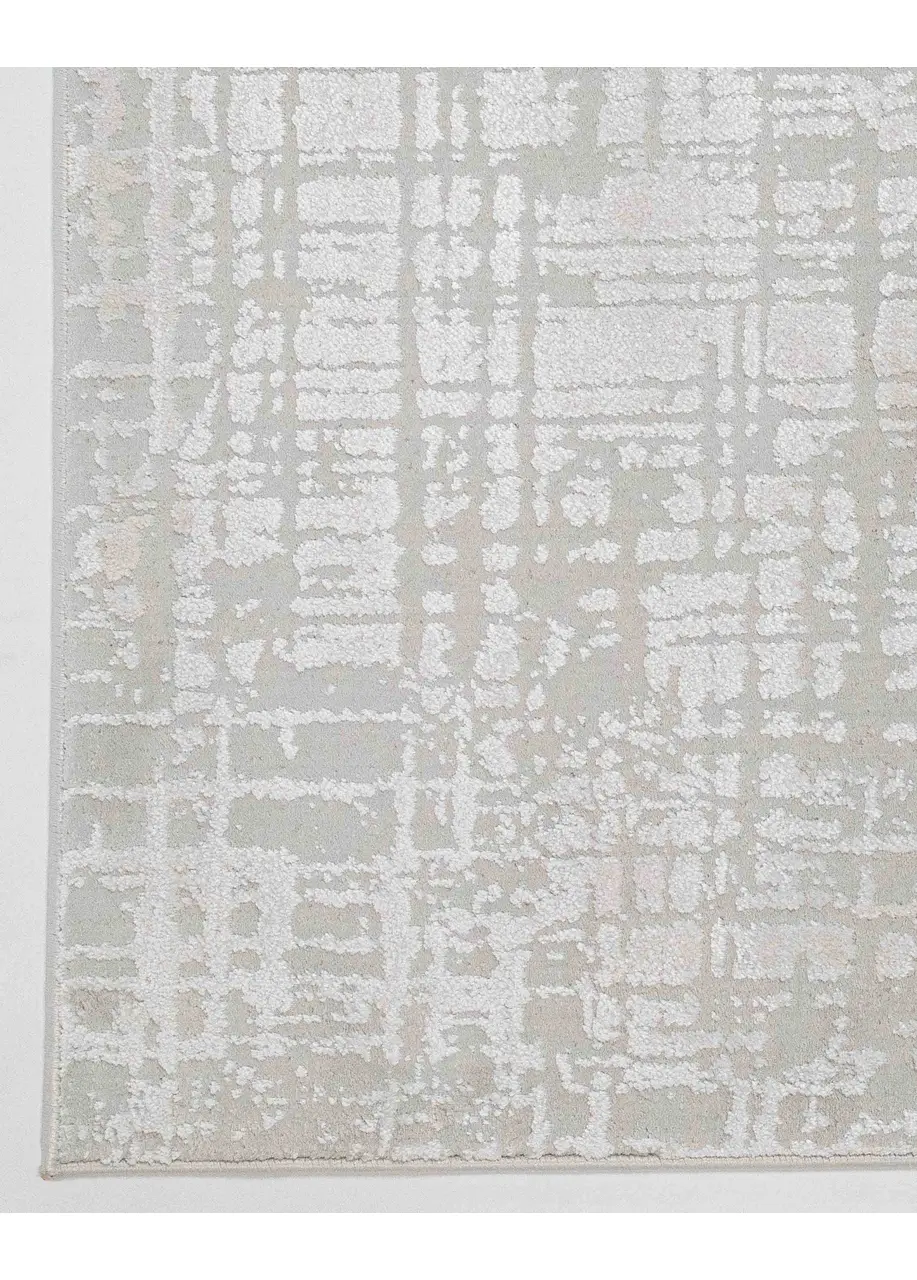 Tapete Moderno Gris Perla con Cuadrícula Irregular en Marfil