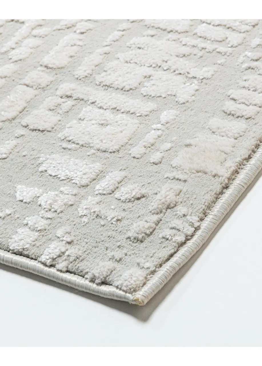 Tapete Moderno Gris Perla con Cuadrícula Irregular en Marfil