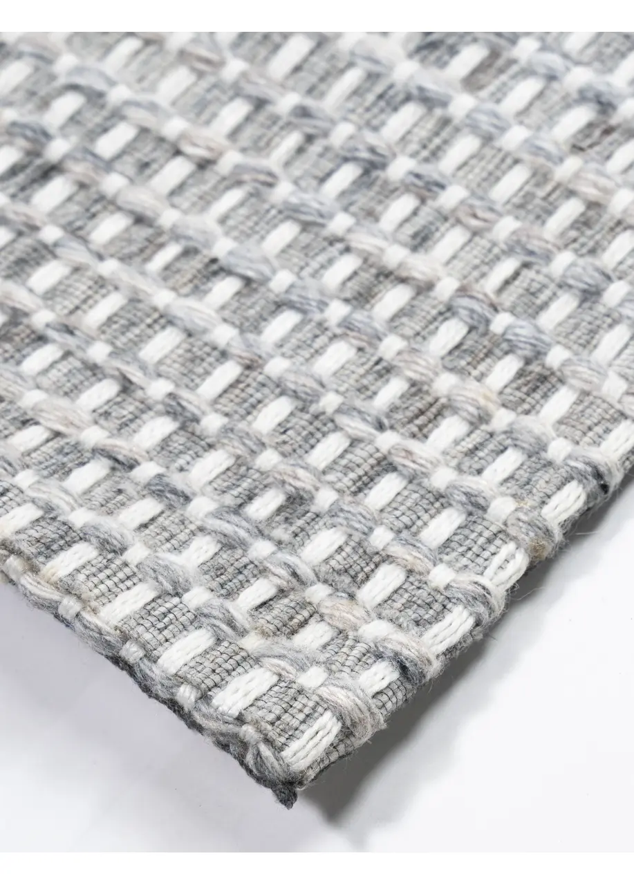 Tapete Tejido Gris con Trama de Canasta en Marfil