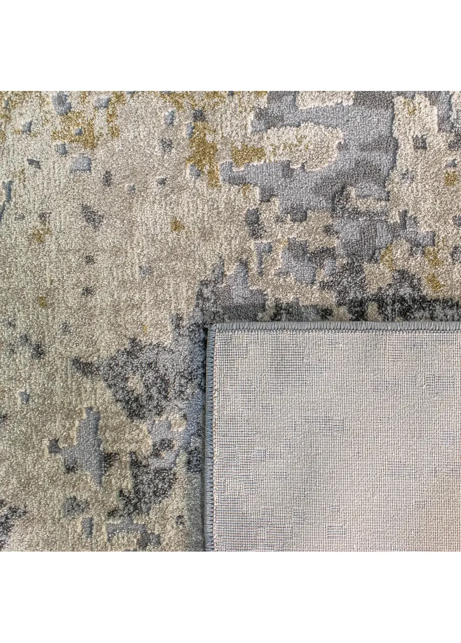 Tapete Abstracto Beige con Manchas Pixeladas en Gris y Dorado