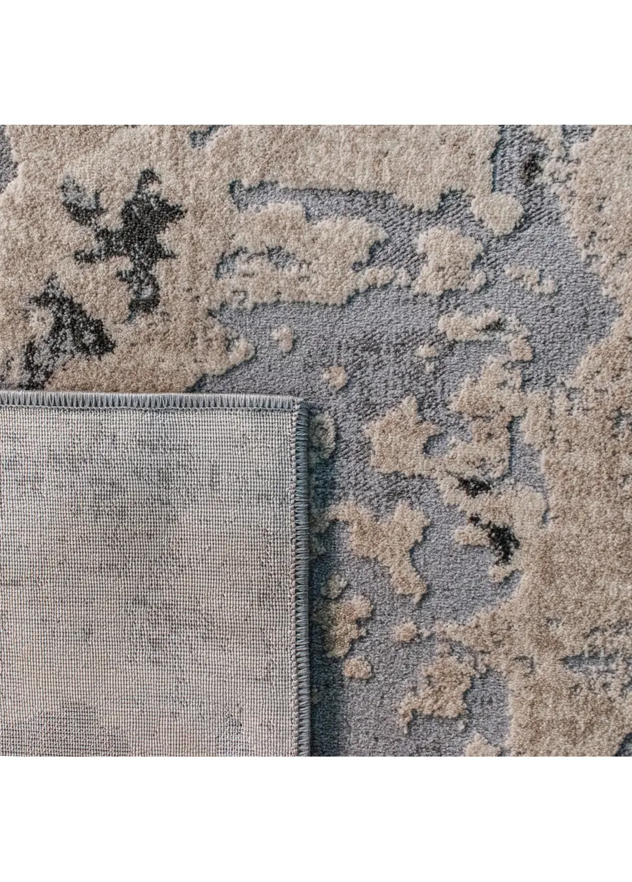 Tapete Abstracto Gris con Vetas Jaspeadas en Beige y Negro