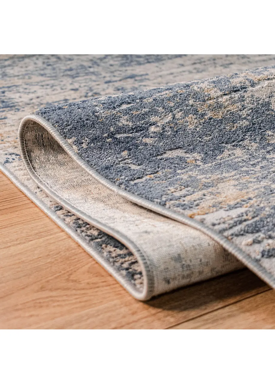 Tapete Moderno Beige con Trazos Horizontales en Azul Marino