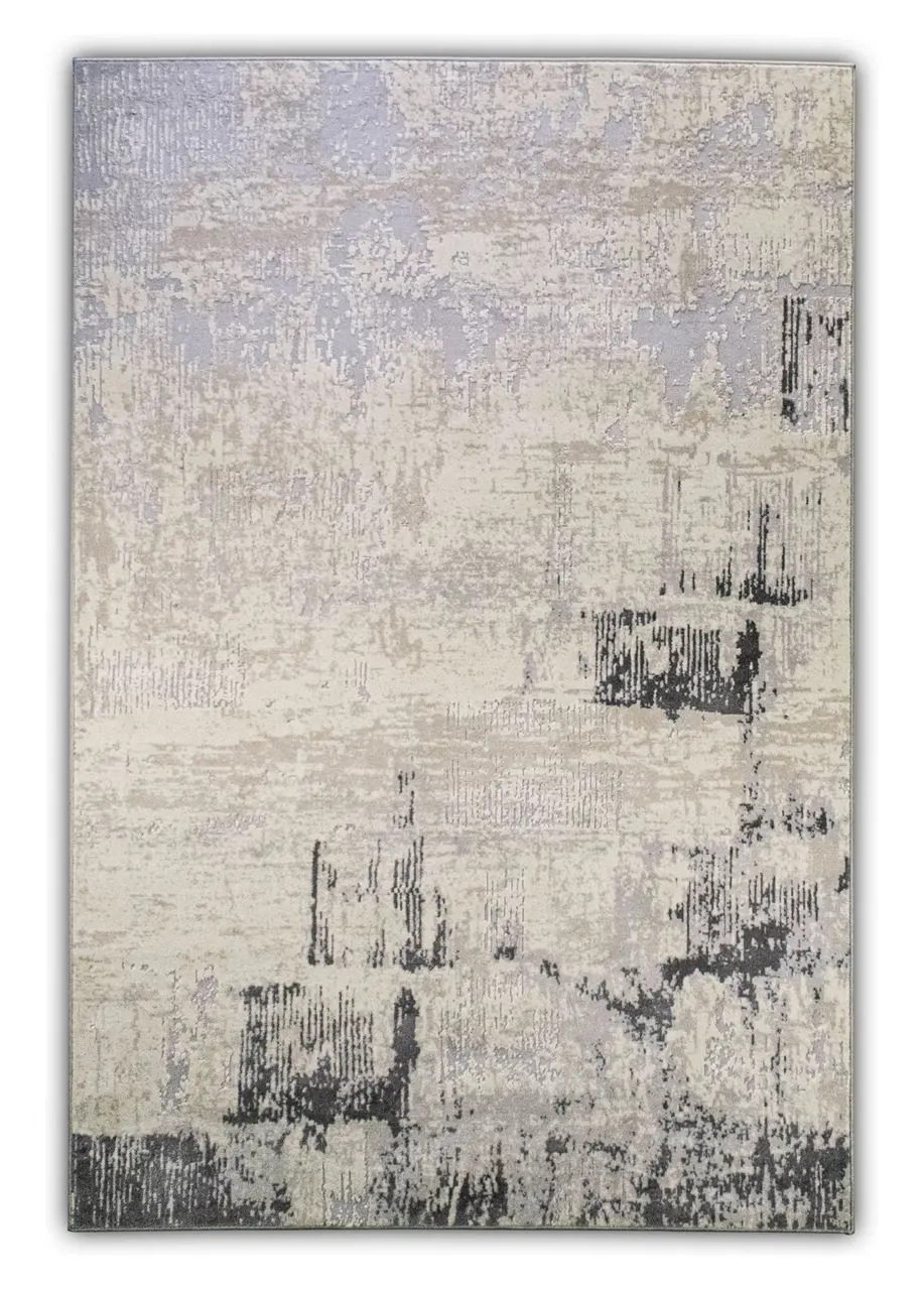 Tapete Moderno Beige con Bloques Cepillados en Gris Oscuro
